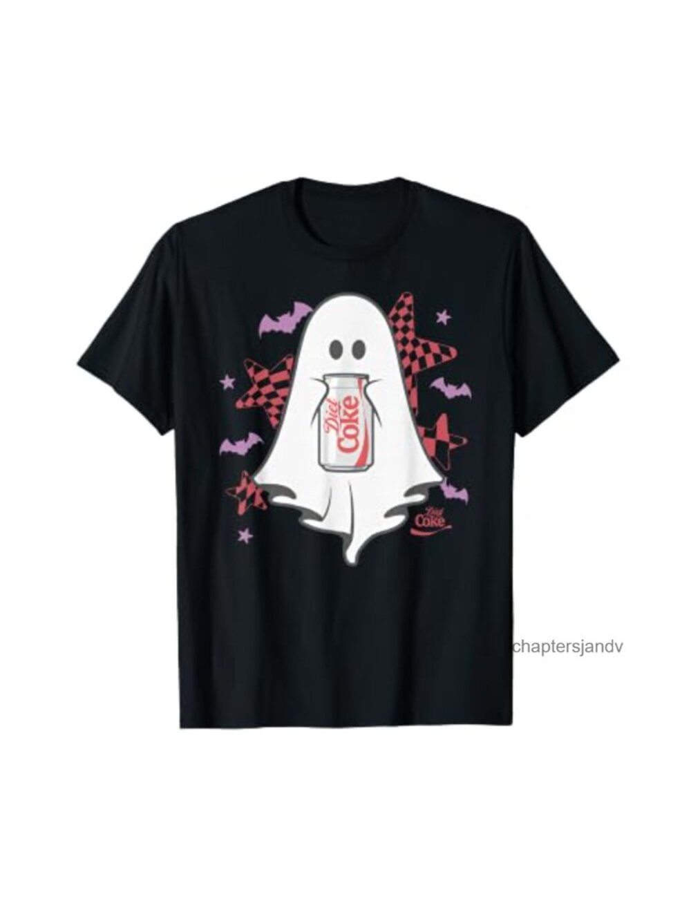 Coca-Cola Halloween Ghost Checkered Stars Short Sleeve Tee